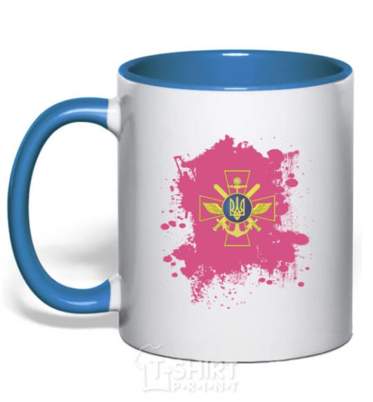 Mug with a colored handle The Armed Forces of Ukraine PINK royal-blue фото