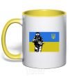 Mug with a colored handle Defender version 2 yellow фото