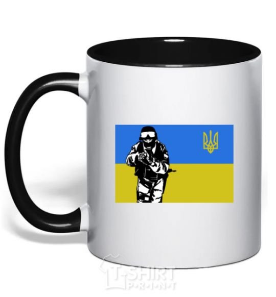 Mug with a colored handle Defender version 2 black фото
