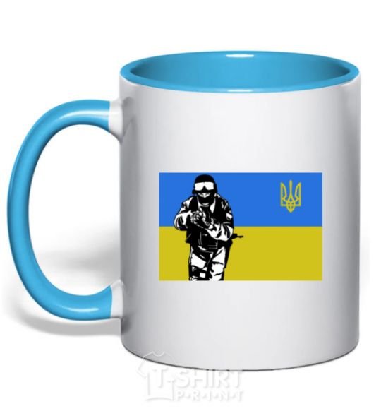 Mug with a colored handle Defender version 2 sky-blue фото