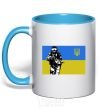 Mug with a colored handle Defender version 2 sky-blue фото