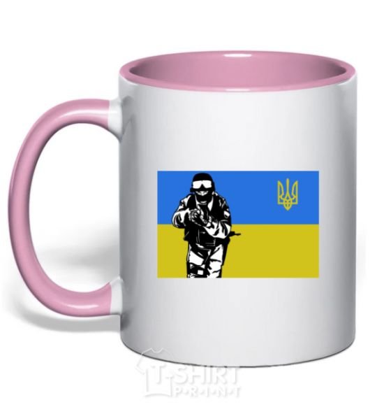 Mug with a colored handle Defender version 2 light-pink фото