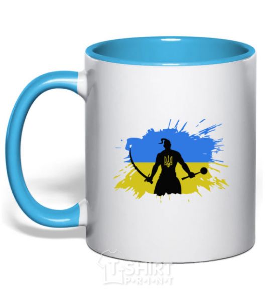 Mug with a colored handle Kozak sky-blue фото