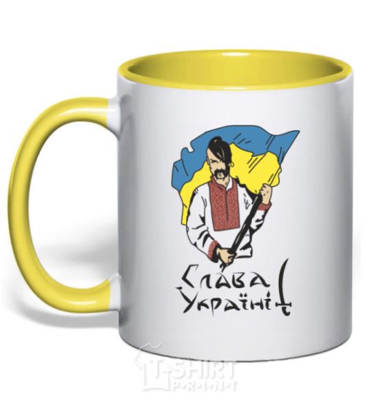 Mug with a colored handle Glory to Ukraine yellow фото