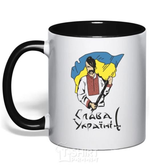 Mug with a colored handle Glory to Ukraine black фото