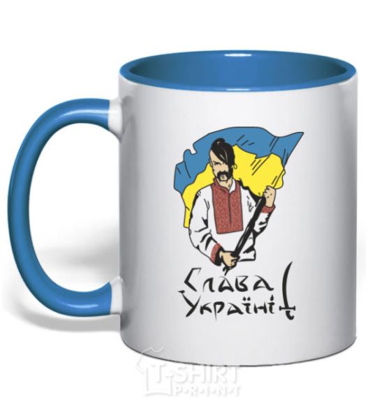 Mug with a colored handle Glory to Ukraine royal-blue фото