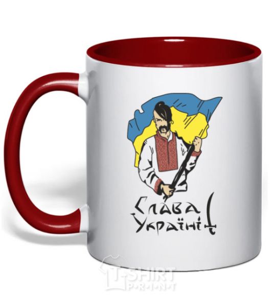 Mug with a colored handle Glory to Ukraine red фото