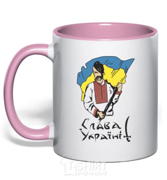 Mug with a colored handle Glory to Ukraine light-pink фото
