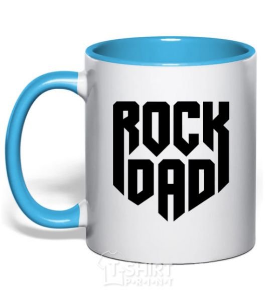 Mug with a colored handle Rock dad sky-blue фото