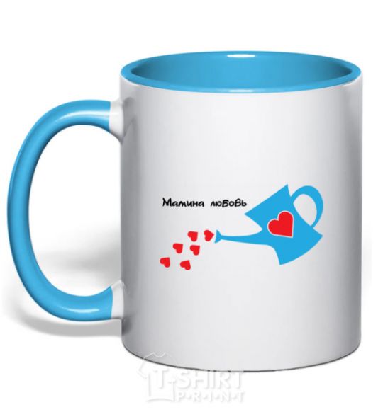 Mug with a colored handle A mother's love sky-blue фото