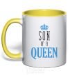 Mug with a colored handle Son of a queen yellow фото