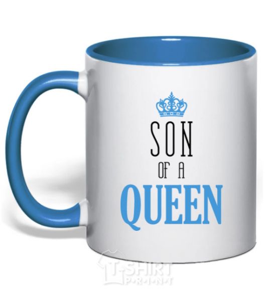 Mug with a colored handle Son of a queen royal-blue фото