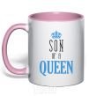 Mug with a colored handle Son of a queen light-pink фото