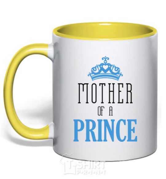 Mug with a colored handle Mother of a prince yellow фото