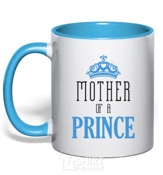 Mug with a colored handle Mother of a prince sky-blue фото