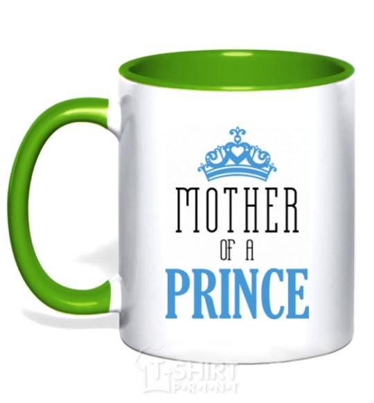 Mug with a colored handle Mother of a prince kelly-green фото