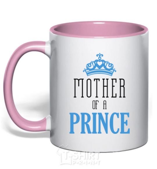 Mug with a colored handle Mother of a prince light-pink фото