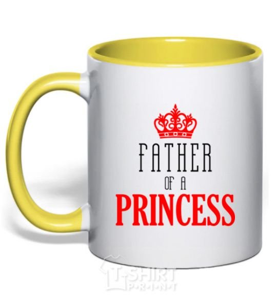Mug with a colored handle Father of a princess yellow фото