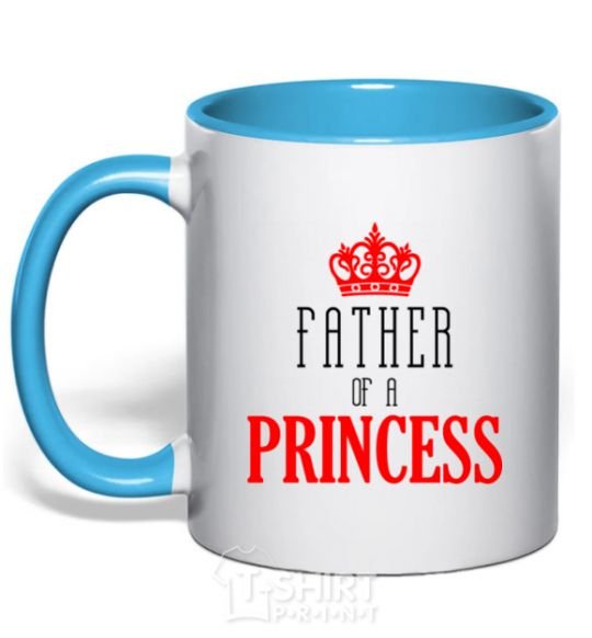 Mug with a colored handle Father of a princess sky-blue фото