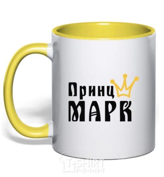 Mug with a colored handle Prince yellow фото