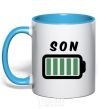 Mug with a colored handle Son sky-blue фото