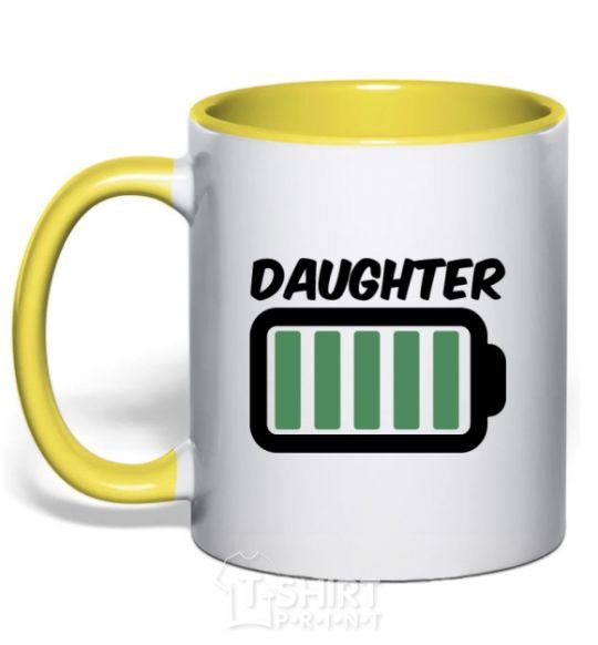 Mug with a colored handle Daughter V.1 yellow фото