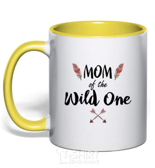 Mug with a colored handle Mom of the wild one yellow фото