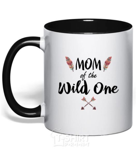 Mug with a colored handle Mom of the wild one black фото