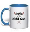 Mug with a colored handle Mom of the wild one royal-blue фото