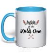 Mug with a colored handle Mom of the wild one sky-blue фото