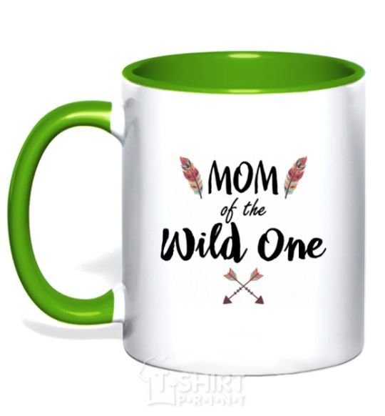 Mug with a colored handle Mom of the wild one kelly-green фото