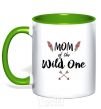 Mug with a colored handle Mom of the wild one kelly-green фото