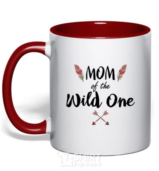 Mug with a colored handle Mom of the wild one red фото