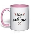 Mug with a colored handle Mom of the wild one light-pink фото