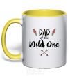 Mug with a colored handle Dad of the wild one yellow фото