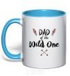 Mug with a colored handle Dad of the wild one sky-blue фото