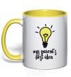 Mug with a colored handle My parents best idea yellow фото