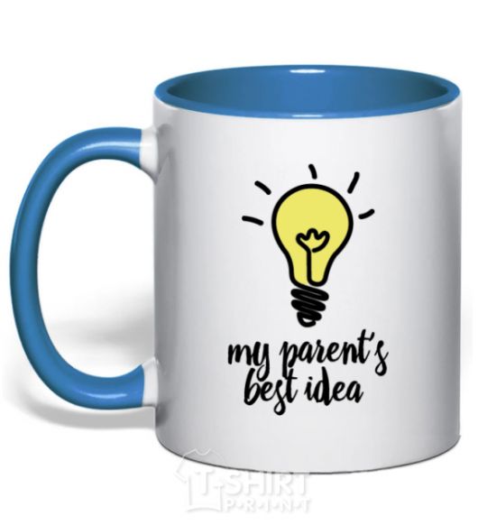 Mug with a colored handle My parents best idea royal-blue фото