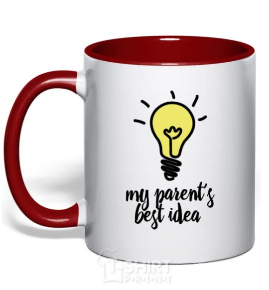 Mug with a colored handle My parents best idea red фото