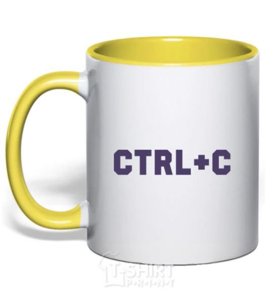 Mug with a colored handle Сtrl+C yellow фото