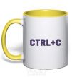 Mug with a colored handle Сtrl+C yellow фото