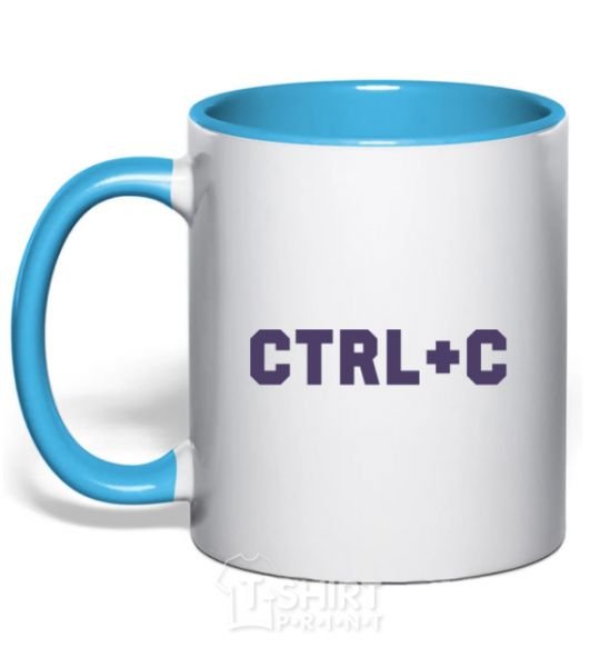 Mug with a colored handle Сtrl+C sky-blue фото