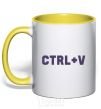Mug with a colored handle Сtrl+V yellow фото