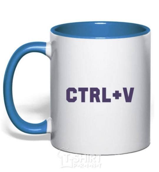Mug with a colored handle Сtrl+V royal-blue фото