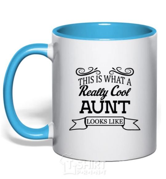 Mug with a colored handle This is what a really cool aunt looks like sky-blue фото