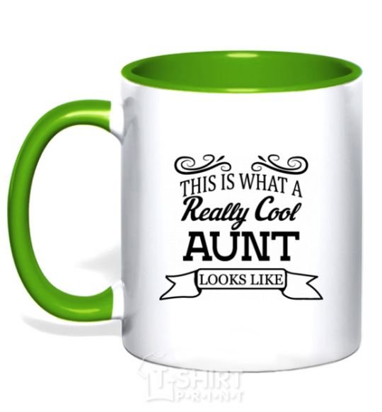 Mug with a colored handle This is what a really cool aunt looks like kelly-green фото