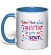 Mug with a colored handle When God made AUNTS He gave me the BEST royal-blue фото