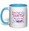 Mug with a colored handle When God made AUNTS He gave me the BEST sky-blue фото