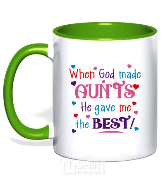 Mug with a colored handle When God made AUNTS He gave me the BEST kelly-green фото