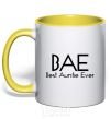 Mug with a colored handle Best auntie ever yellow фото